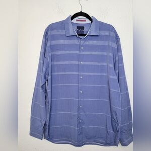 Tommy Bahama Blue White Striped Long Sleeve Button Down Shirt Size Large Cotton